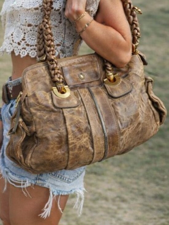 Chloe Handbags - Chloé Heloise Brown Pebbled Leather Satchel Boho Luxe Designer Bag